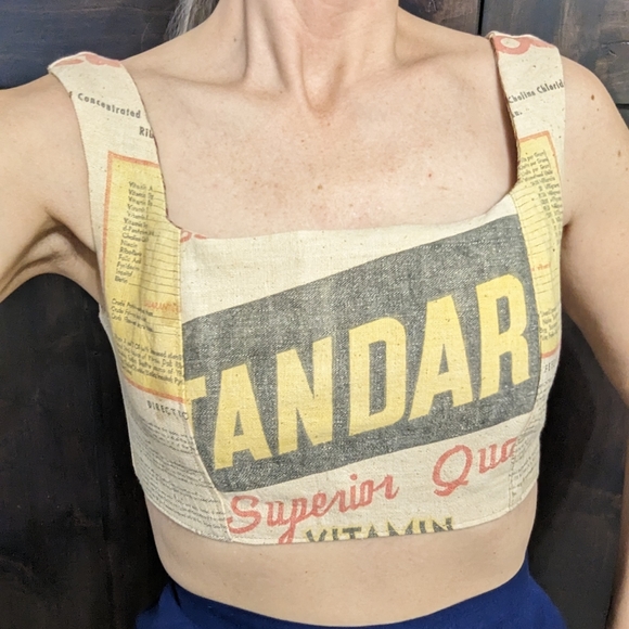 VINTAGE FEED SACK cropped top S (A1) - Picture 3 of 10